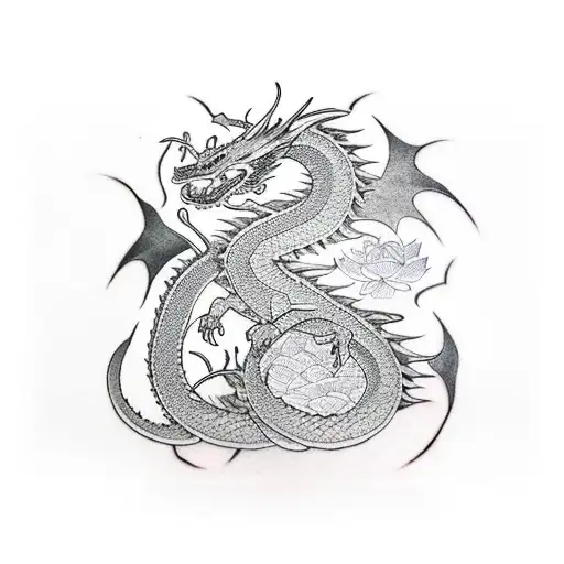 dragon of the west, red lotus, white lotus, tui and la tattoo design idea