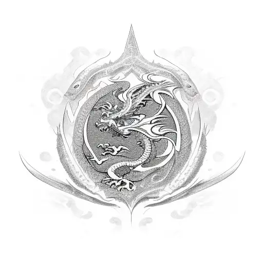 dragon of the west, red lotus, white lotus, tui and la tattoo design idea