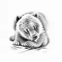 sleeping bear cub with a newspaper  tattoo design idea