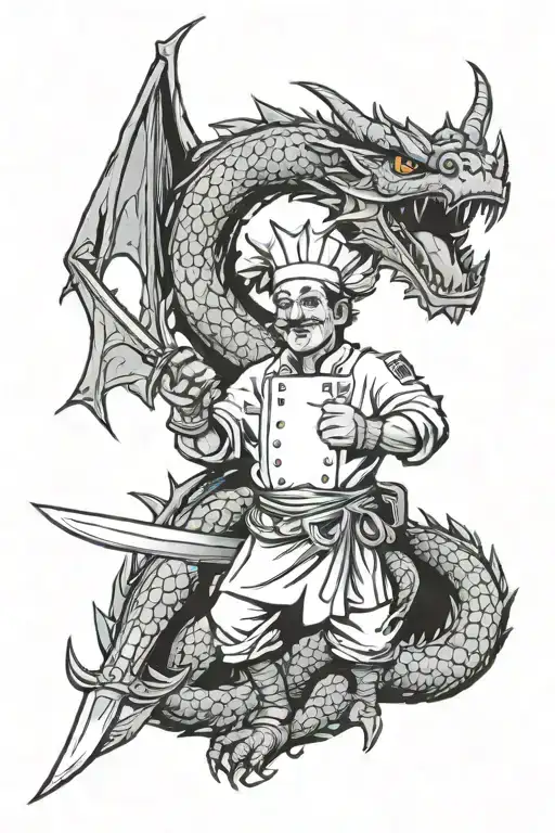 chef , sword,  dragon tattoo design idea