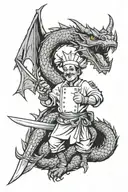 chef , sword,  dragon tattoo design idea