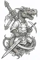 chef , sword,  dragon tattoo design idea
