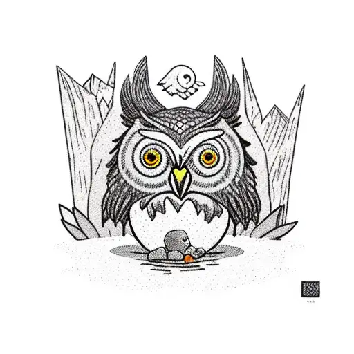 owlbear eating a rabbit next to a mountain waterfall  tattoo design idea