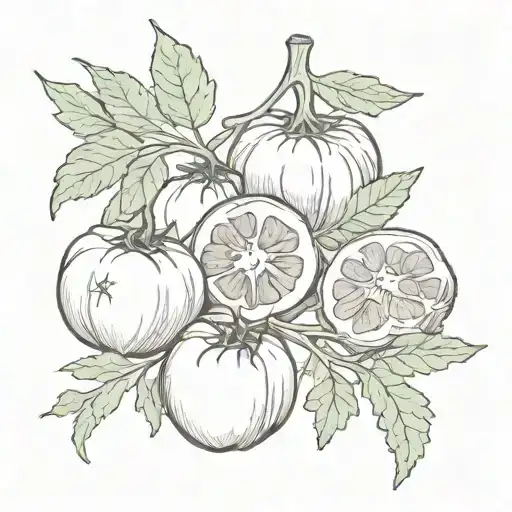 tomatoes, garlic, onion, celery, carrot, herbs, and oil tattoo design idea