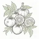 tomatoes, garlic, onion, celery, carrot, herbs, and oil tattoo design idea