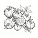 tomatoes, garlic, onion, celery, carrot, herbs, and oil tattoo design idea