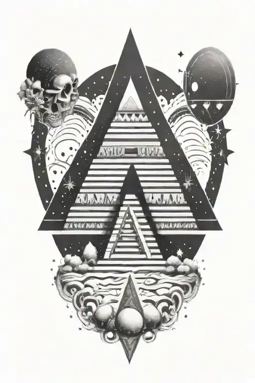 An Aztec skull by cosmic stars surrounding tree of knowledge tattoo design idea