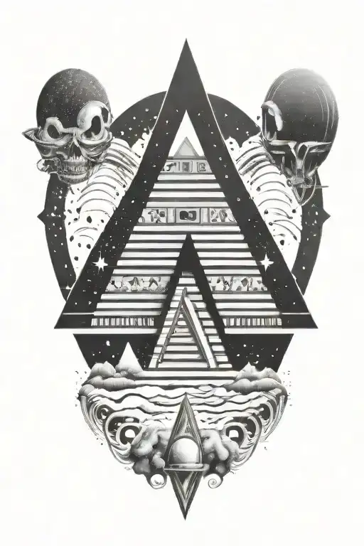 An Aztec skull by cosmic stars surrounding tattoo design idea