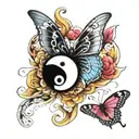 butterfly and yin yang  tattoo design idea