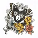 butterfly and yin yang  tattoo design idea