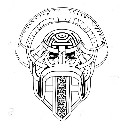 Create a minimalist tattoo of a Viking helmet with a football incorporated into the design, representing the client's love for football and the Norwegian heritage. tattoo design idea