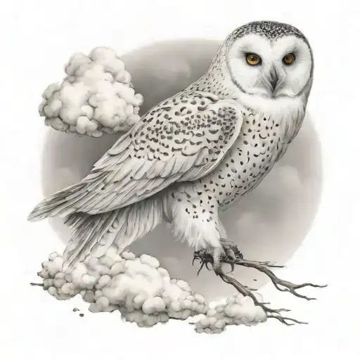 snow owl flying through cloudy sky tattoo design idea
