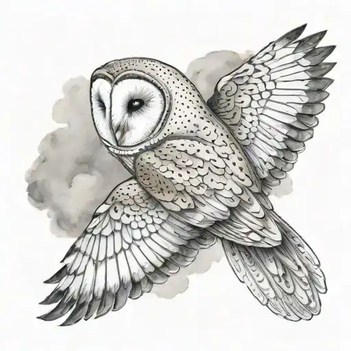 barn owl flying through cloudy sky tattoo design idea