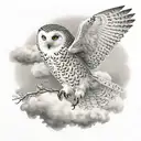 snow owl flying through cloudy sky tattoo design idea