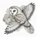 barn owl flying through cloudy sky tattoo design idea