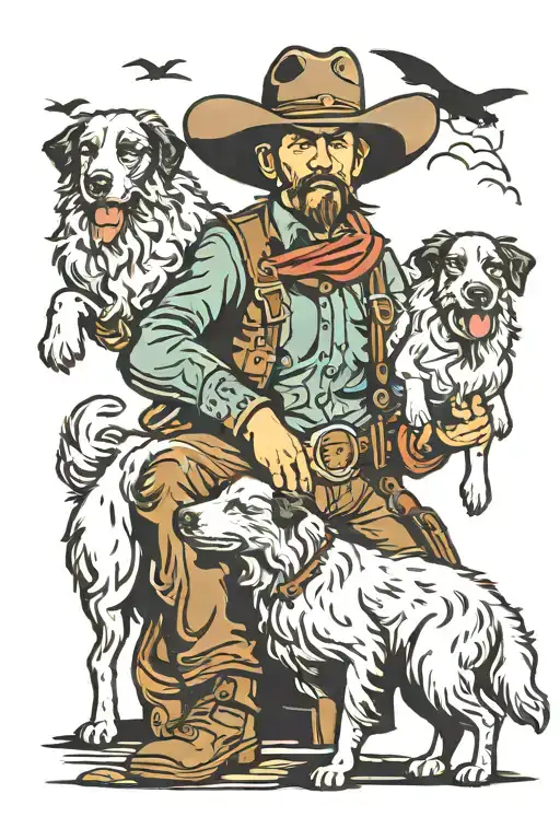 Cowboy with Sheepdog tattoo design idea