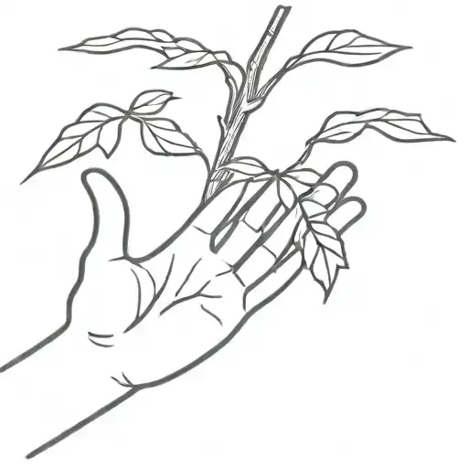 A hand emoji symbolizing little holds a tree between its fingers tattoo design idea
