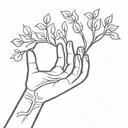 A hand emoji symbolizing little holds a tree between its fingers tattoo design idea