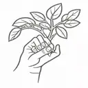 A hand emoji symbolizing little holds a tree between its fingers tattoo design idea