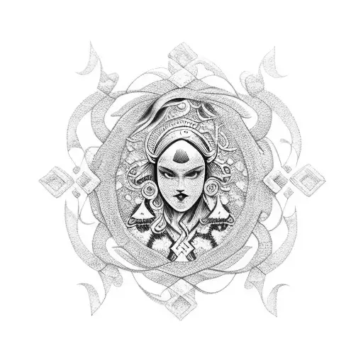 Traditional Serbian folk dance in intricate dotwork tattoo design idea