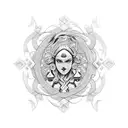 Traditional Serbian folk dance in intricate dotwork tattoo design idea