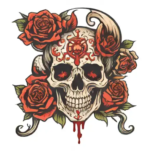 skull candy and broken heart uterus surrounded tattoo design idea