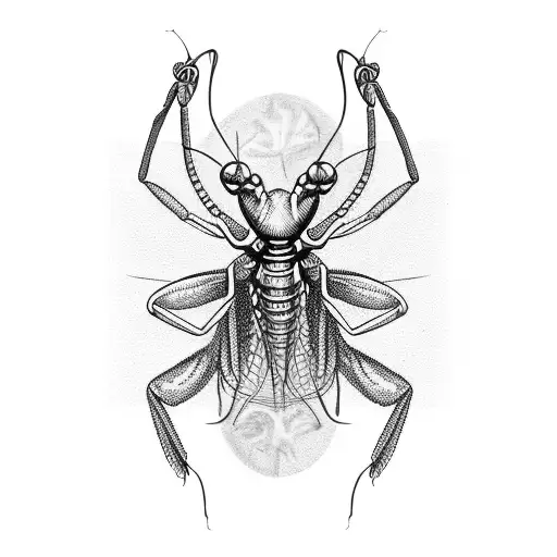 praying mantis with skulls tattoo design idea