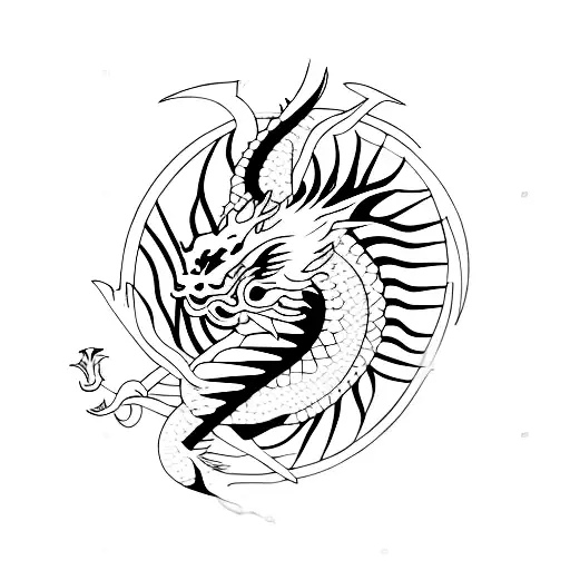 oriental dragon, Japanese shrine gate  tattoo design idea