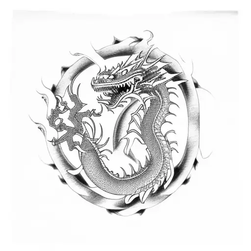 oriental dragon, Japanese shrine gate,  tattoo design idea