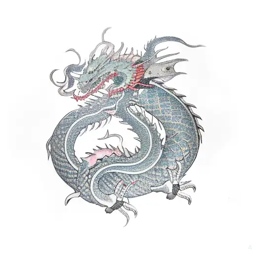 oriental dragon, Japanese shrine gate  tattoo design idea