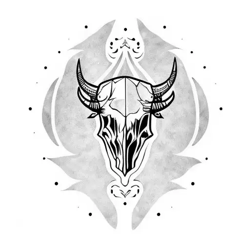 A buffalo skull adorned with intricate tribal patterns tattoo design idea