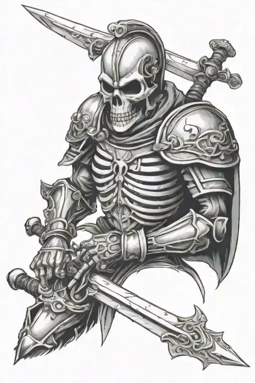 skull knight holding a sword tattoo design idea