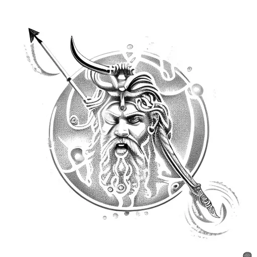 poseidon with water and his triton  tattoo design idea