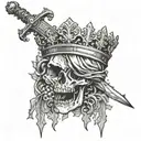 sword of Damocles on a skeleton king tattoo design idea