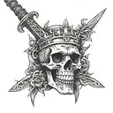 sword of Damocles on a skeleton king tattoo design idea