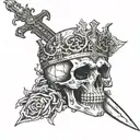 sword of Damocles on a skeleton king tattoo design idea