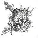 sword of Damocles on a skeleton king tattoo design idea