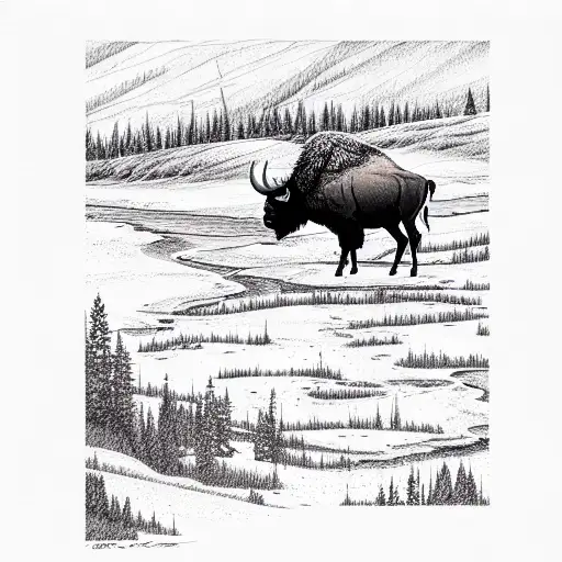 Yellowstone Canyon Bison tattoo design idea