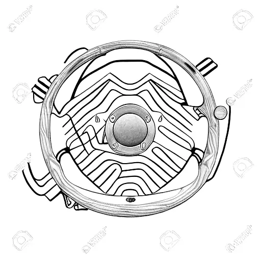 A steering wheel with a road winding through a mountain landscape, symbolizing a passion for driving and adventure tattoo design idea