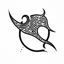  a small stylized comet with a subtle incorporation of a devil’s horn or tail. tattoo design idea