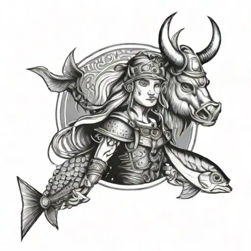Astrid the Viking and a fish tattoo design idea