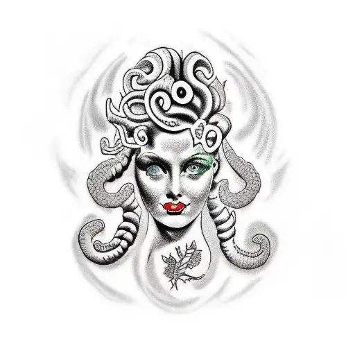 half Medusa half Aphrodite tattoo design idea