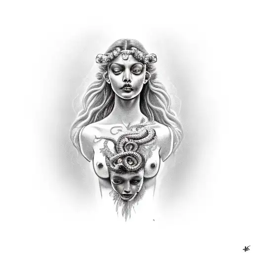 half Medusa half Aphrodite tattoo design idea