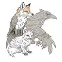 fire fox and a crow tattoo design idea