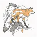fire fox and a crow tattoo design idea
