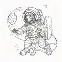 black dachshund astronaut floating in space fine line tattoo tattoo design idea