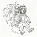 black dachshund astronaut floating in space fine line tattoo tattoo design idea