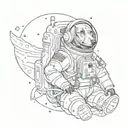 black dachshund astronaut floating in space fine line tattoo tattoo design idea