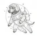 black dachshund astronaut floating in space fine line tattoo tattoo design idea