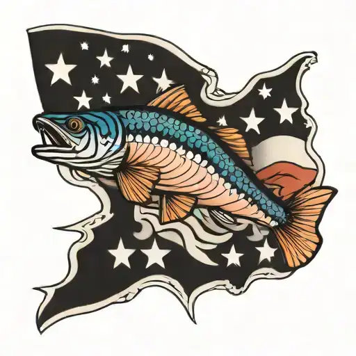 salmon American flag intertwined tattoo design idea